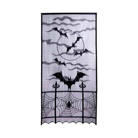 Halloween Türvorhang, Spitze Spinnennetz Kaminabdeckung, Gruseliges Skelett Hexe Fledermaus Druck Fenster Tür Vorhänge für Haus Innen Party Dekoration