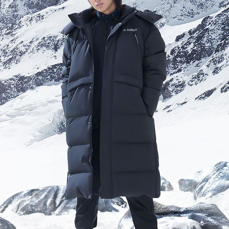 Adidas Terrex Series Solid Color Logo Loose Warm Long Hooded Down Jacket Unisex Outerwear Black HM9710