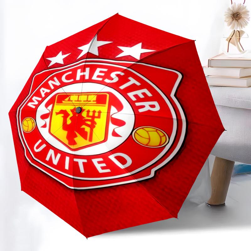 1pz Ombrello Automatico Robusto a 8 Stecche, Ombrello Manchester United Manchester City, Stampato Digitalmente, Ombrello Pieghevole per Uso Esterno in Movimento