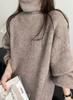 Knit Turtleneck Drop Shoulder Volume Sleeve Midi Length French Dowel Clothes Effect Large One Piece Puff Sleeves Delicate Look Loose Cute Off