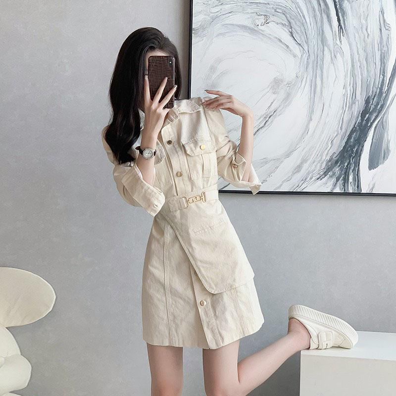 Denim Dress for Women French Short Dress Long Sleeve Workwear Wrap Hip Casual Ladies Style Casual Korean Sexy Mini Dress