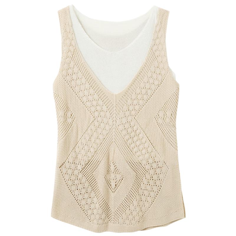 Sancai Lyocell Faux Two-Piece Hollow-Out Knit Vest S