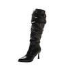 Pointed Toe Thin Sole Stiletto Heel Plus Size Pleated Mid-leg Boots Women's Shoes