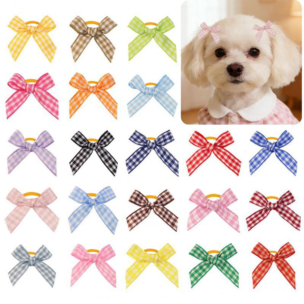 50/100pcs Handmade Small Dog Bows with Rubber Bands Fashion Puppy Grooming Accessories MixColor Pet Supplies for Dogs and Cats