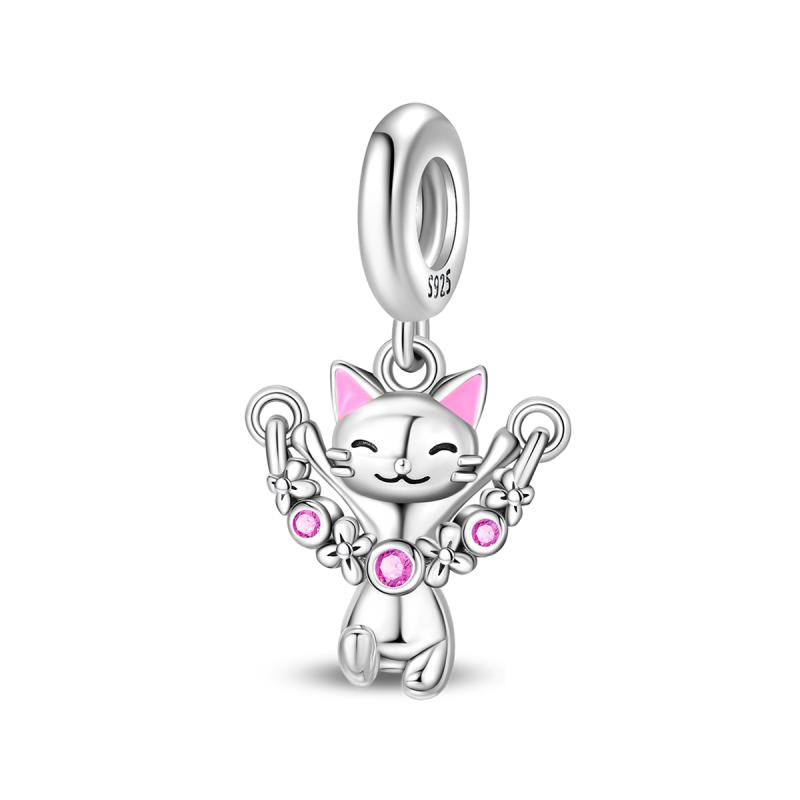 New Authentic copper Animal Collection Charm Bead Charms Black Wing Cat Fishing Pendants Bead Charms Compatible With Bracelets Do It Yourself Jeweller