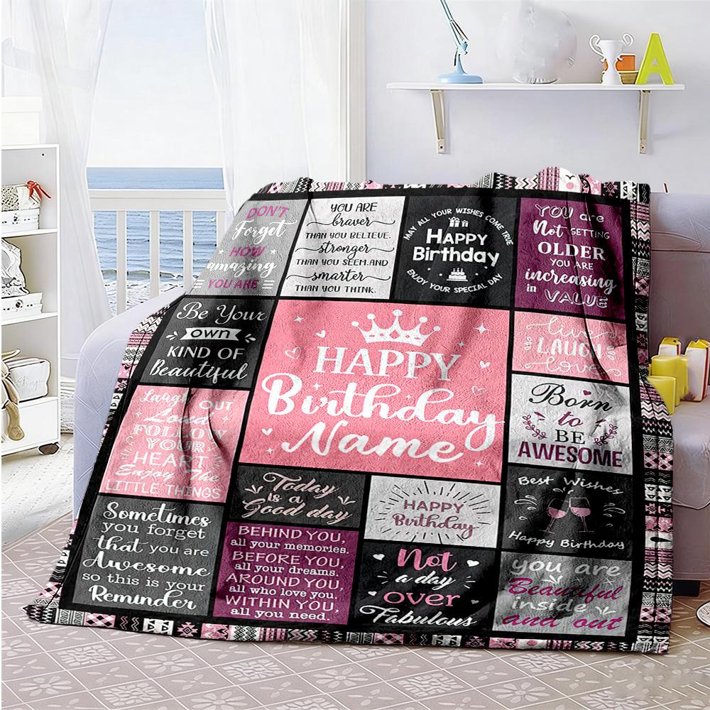 Birthday Personalized Name Blanket Throw Customizable Blanket Soft & Cozy Versatile for Bedding Couch Chair Office Chair Four Seasons Universal