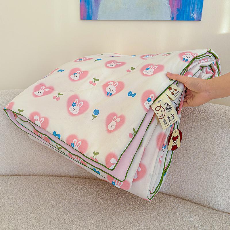 Cartoon Printed Wrinkled Yarn Summer Quilts Cozy Single and Double Air-Conditioned Quilt Cooling Breathable Home Soft Bedspread