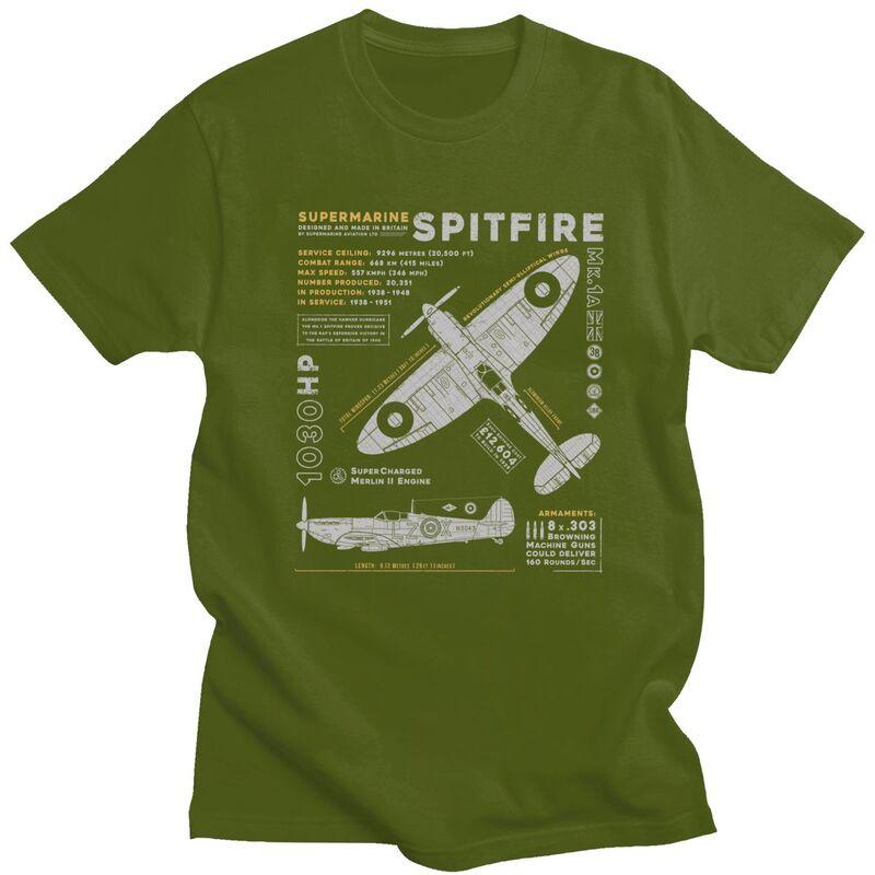 Custom Male Spitfire T Shirts Short Sleeves Cotton Tshirts Tshirt Casual Fighter Pilot Aircraft Airplane Tees Clothing