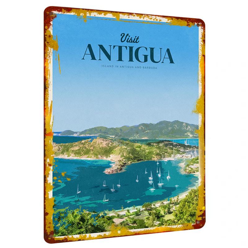 

Antigua Island Vintage Travel Poster Metal Wall Art Caribbean Sea Landscape Nautical Home Decor 20x30cm（7.8x11.8inch）