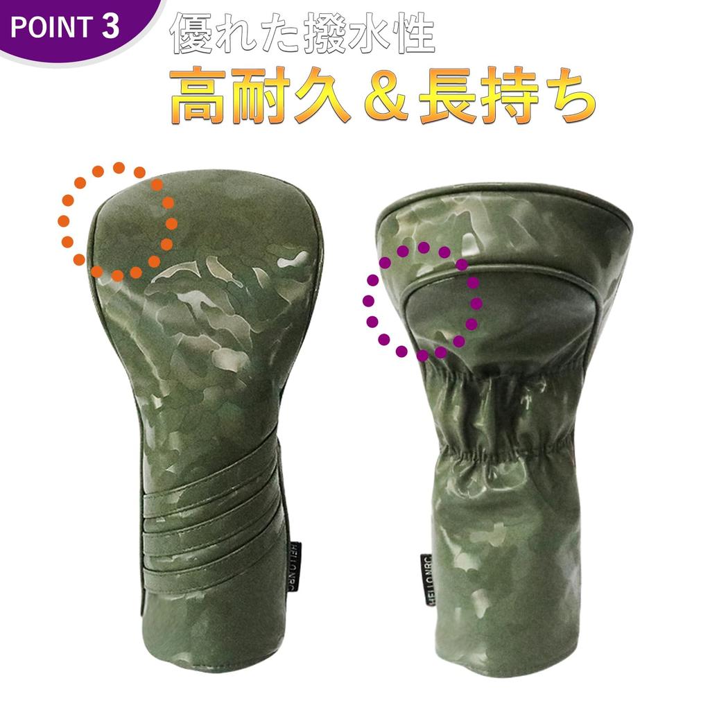 Head Cover Utility Driver Wood Golf Head Cover UT DR FW Cover Laser Camouflage Waterproof Specification Set of 4 FW X (Green, (DR, 2, UT))
