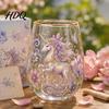 Hand-painted Glass Cup Hand Painted Tumbler Egg Shaped with Gold Rim Clear