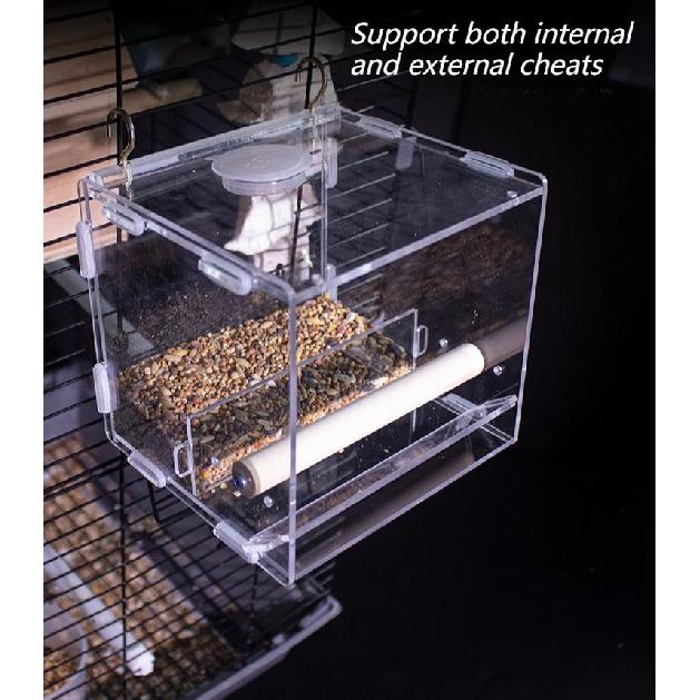 Hanging Parrot Cage Feeder Acrylic Splash-Proof Pet Bird Feeding Box Transparent Parrot Food Box Bird Cages Feeder Container