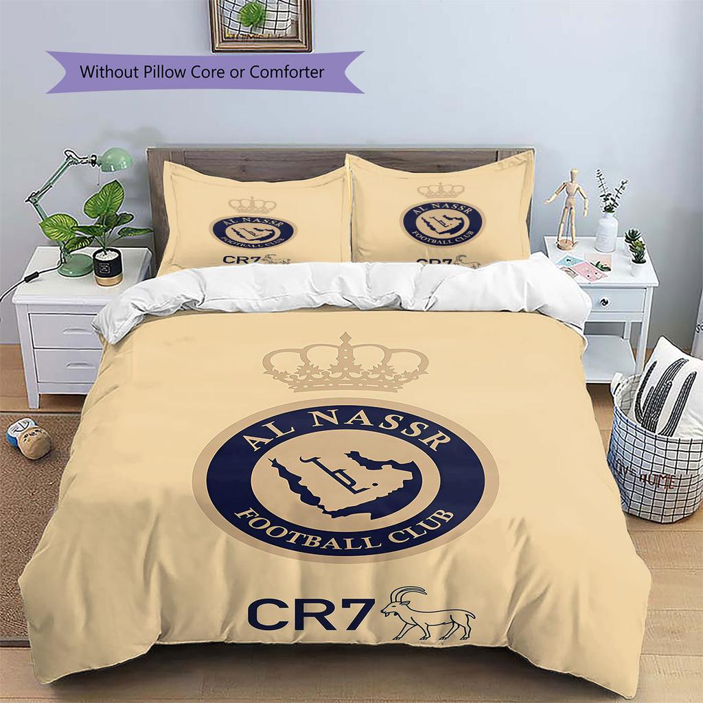 Al-Nassr FC Muster Bettwäsche, Steppbett Set Bettbezug Kissenbezug Zuhause Geburtstagsgeschenk(1 Bettbezug + 2 Kissenbezüge, ohne Füllung)