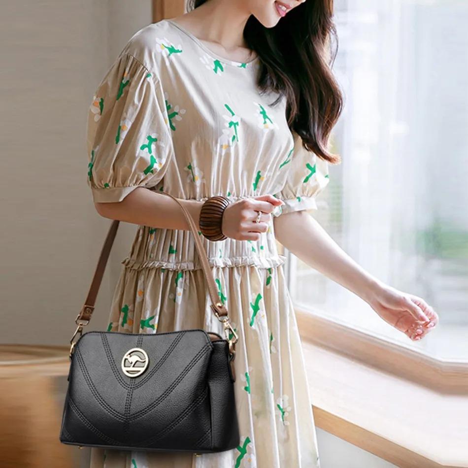 Brand Women Soft Leather Bags Luxury Designer Sewing Thread Handbag High Quality Crossbody Shoulder Bag
