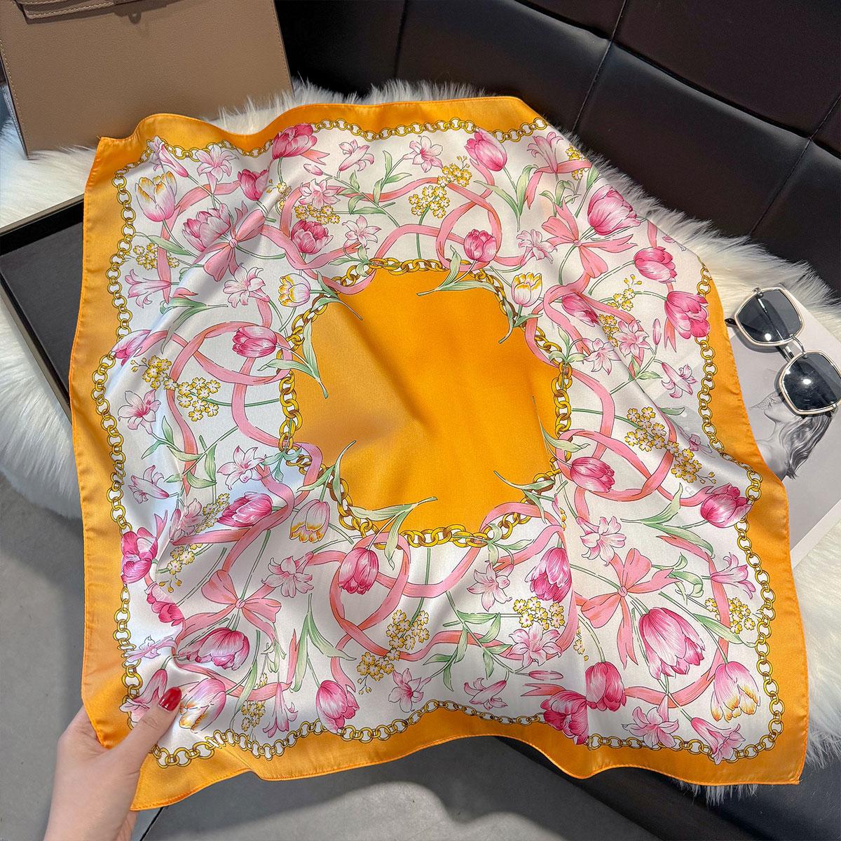 

70*70Cm Silk Satin Hair Scarf Women Handkerchief Printed Female Square Head Bandana Small Neck Muffler Hijab Lady Girl