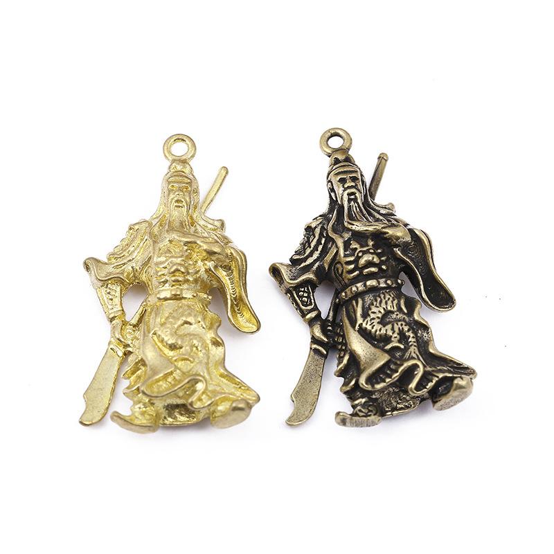 Antique brass Guan Gong ornament, car keychain pendant, home brass threshold pendant accessories