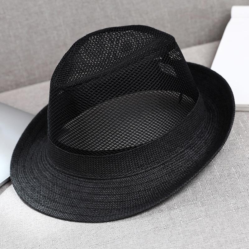 Men's Summer Straw Hat Breathable Mesh Openwork Sun Protection UV Shield Rolled Brim for Outdoor Travel Beach Activities
