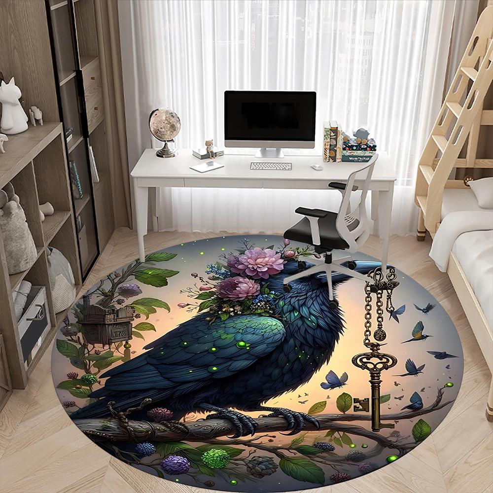 1pc Raven Print Chair Carpet for Office Non-Slip, Machine Washable Rug for Office, Sleeping, Room - Holiday Decor