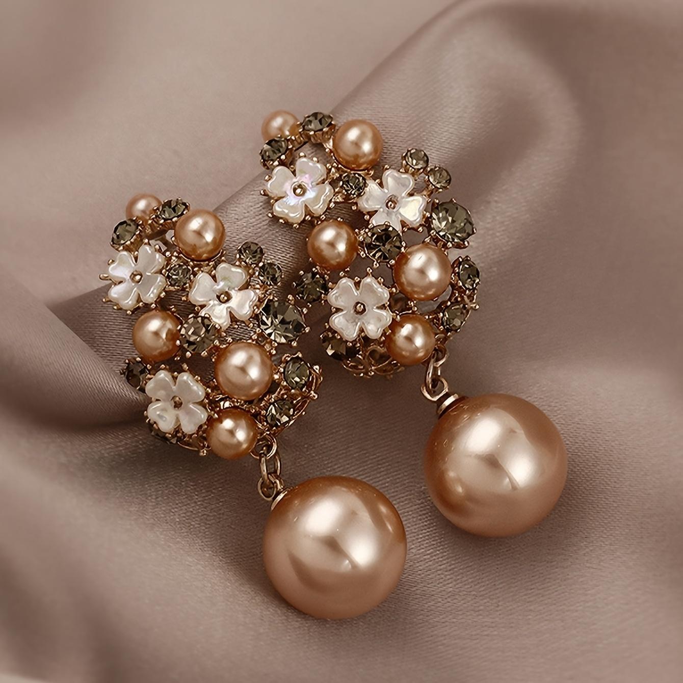 

Элегантные красочные серьги-капли с цветами и искусственным жемчугом, ювелирные украшения, подарок для женщин