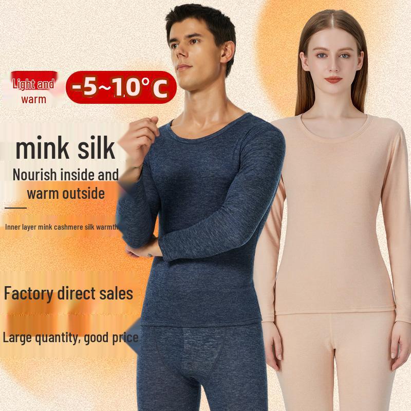 Men's and Women's Wool Silk Thermal Underwear Set – Warm, Thick, Velvet-Lined, Autumn Pants for Couples