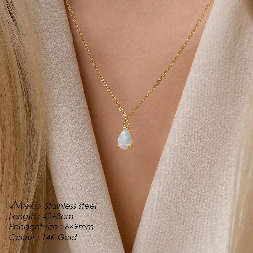 eManco Hot Sale Shiny Crystal Necklace Stainless Steel Teardrop Zirconia Pendant Women's Birthstone Collarbone Chain Wholesale