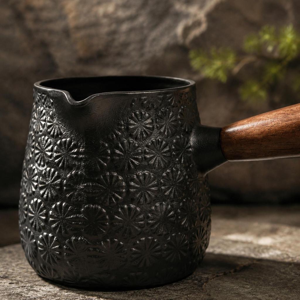 600 Ml Cast-Iron Teapot Equal Heating Distribution with Wooden