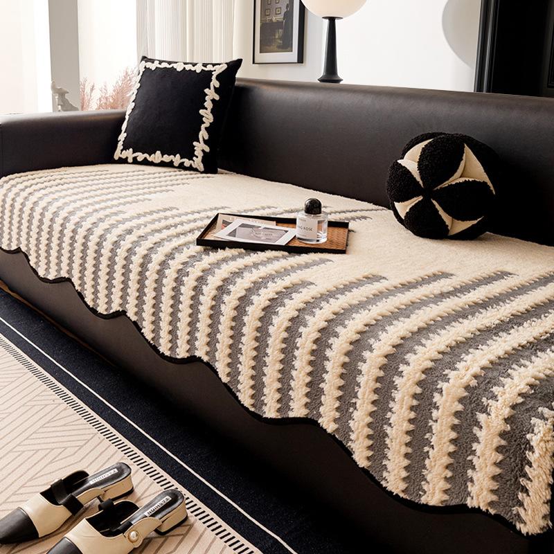 Light Luxury High-Grade Leather Sofa Cushion Autumn and Winter Plush Straight Row Seat Cushion All-Inclusive Universal Sofa Cover Winter Cover Towel