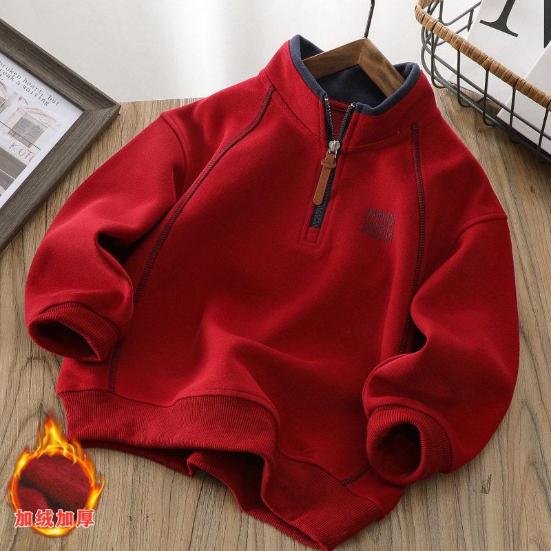 Boys Fleece Lined Half Zip Pullover Stand Collar Warm Sweatshirt Big Kids Long Sleeve Top