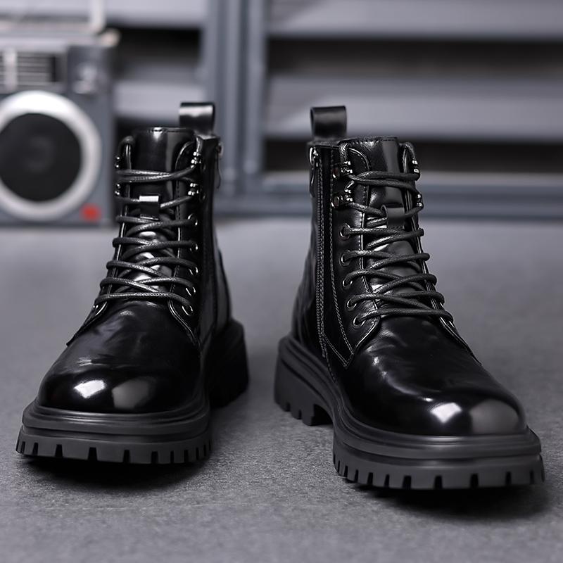 Fashion Classic Brand Men's Business Dress Shoes Thick Soled High Top British Style Men's Motorcycle Boots Winter Cotton Shoes Fleece