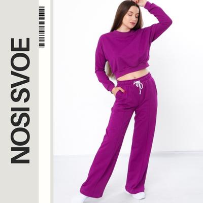 Women’s Relaxed Fit Two-Piece Set – Cropped Pullover & Wide-Leg Pants with Drawstring Waist, Any Season, 8397-057 HC