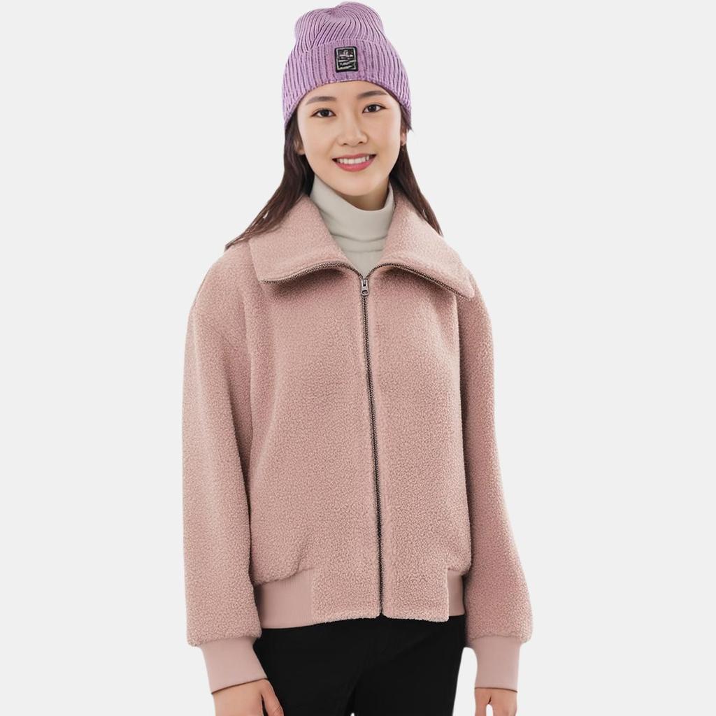 UNIQLO Minimalist Zip Collar Long Sleeve Dropped Shoulder Fleece Jacket Women jackets Light-Pink UQ441833-10