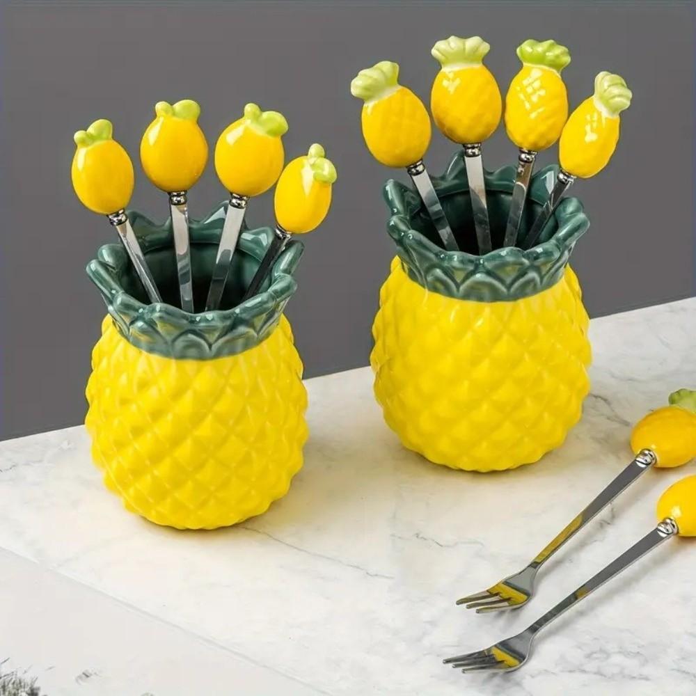 Exquisite Keramik-Vorratsdose Ananasförmig Obstgabel-Set Stäbchenhalter Büro