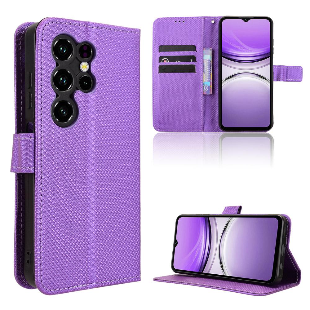 For Oukitel C2 Leather Wallet Case with Strap Diamond Texture Phone Cover