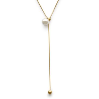 JewelVOX Necklace for Surgical Stainless For Stylish [Jewel Box] Women, Long, Pearl, Y-Shaped, Steel, Hypoallergenic, Adults, (Gold)
