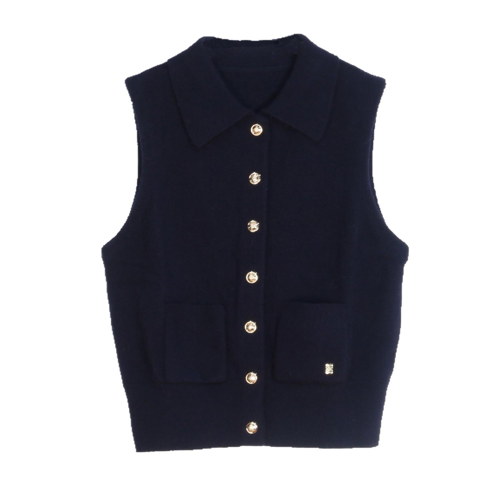 

Женский вязаный кардиган-жилет S Family облегающего кроя - Без рукавов, воротник поло, стильная верхняя одежда для весны и осени S