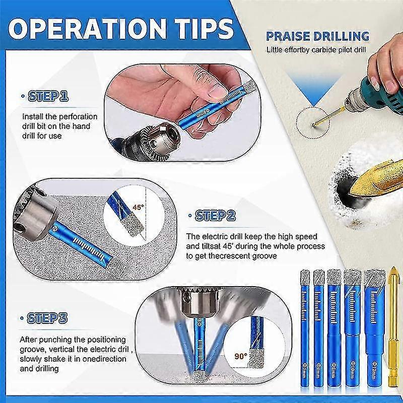 5pcs Round Handle Dry Vacuum Drill With 1pcs Hex Tile Drill Bits