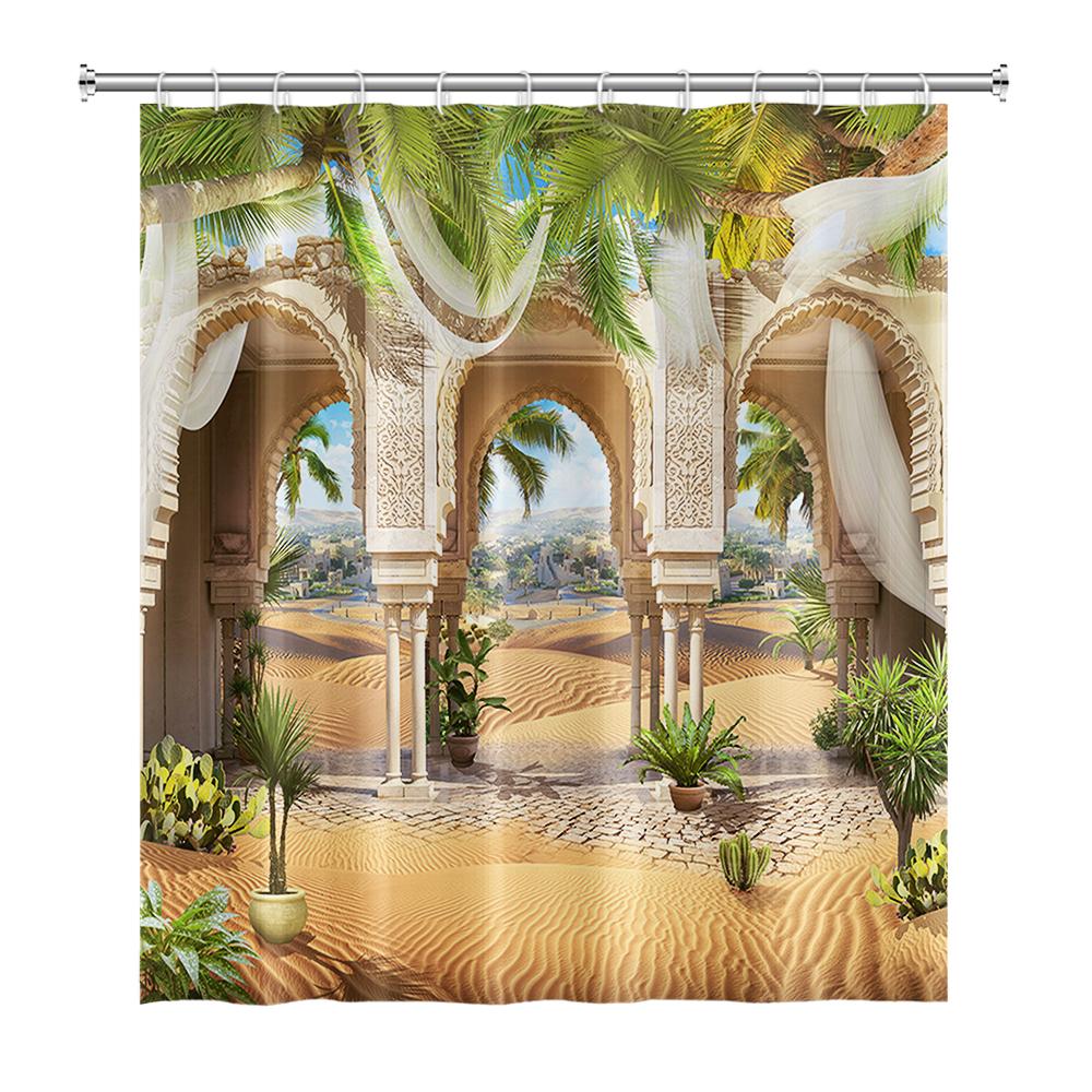 Venkovská krajina Sprchové závěsy Potok Kámen Lotos Buddha Koupelnový závěs Přírodní scenérie Vodotěsná Koupelna Domácí dekorace s háčky