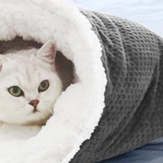 Katzen-Winterschlafsack, gemütliches, warmes Katzenhöhlenbett, mit Flanell überzogen, 360-Grad-Wärme-Katzentunnelbett für Kätzchen und Welpen