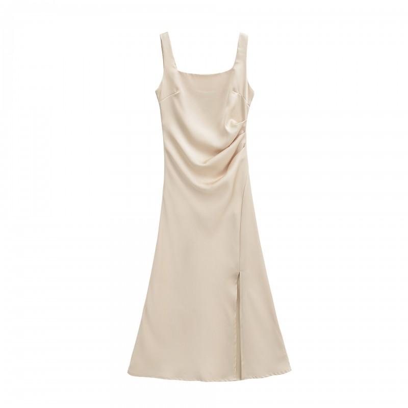 Damen Satinschlaf-Maxikleid Unifarben Elegant Pendlerstil Figurbetont 2026