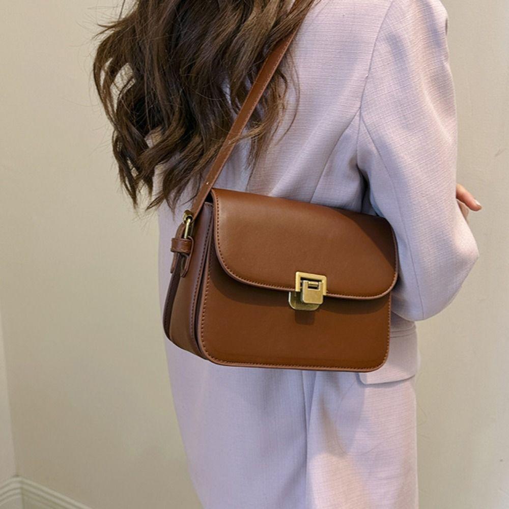 Solid Color Small Square Bag PU Leather Women's Armpit Bag Korean Buckle Shoulder Bag  Shooping