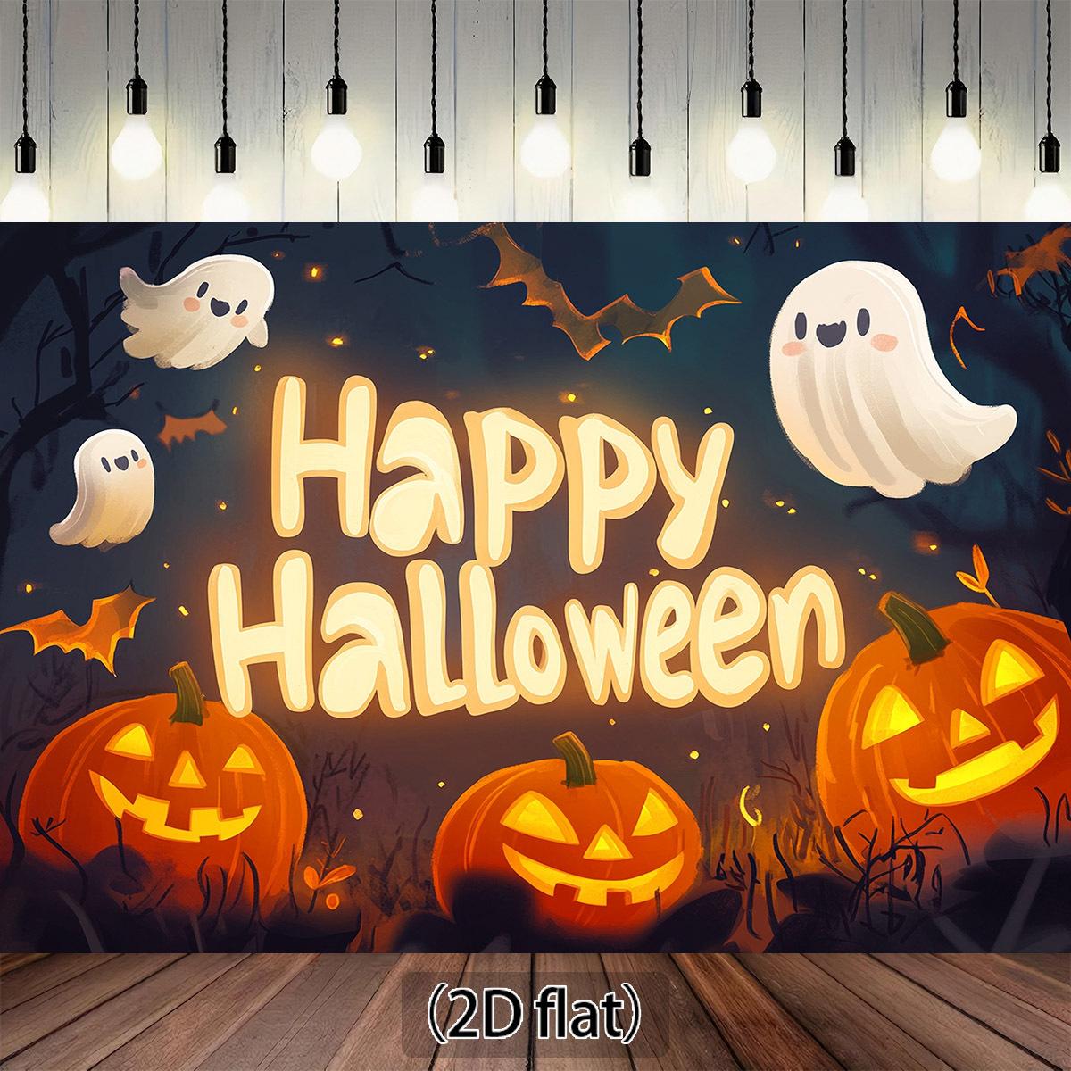 Halloween Background Cloth - Ghosts Pumpkins Bats Forest Scene Decoration No Power Required 150X100