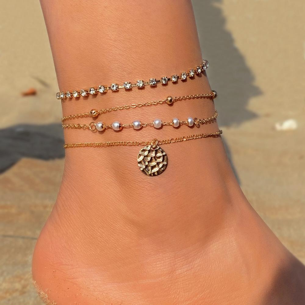 New European and American Style Heart-shaped Cross Anklet Set for Women Niche Fashion, Light Luxury, High-end Anklet