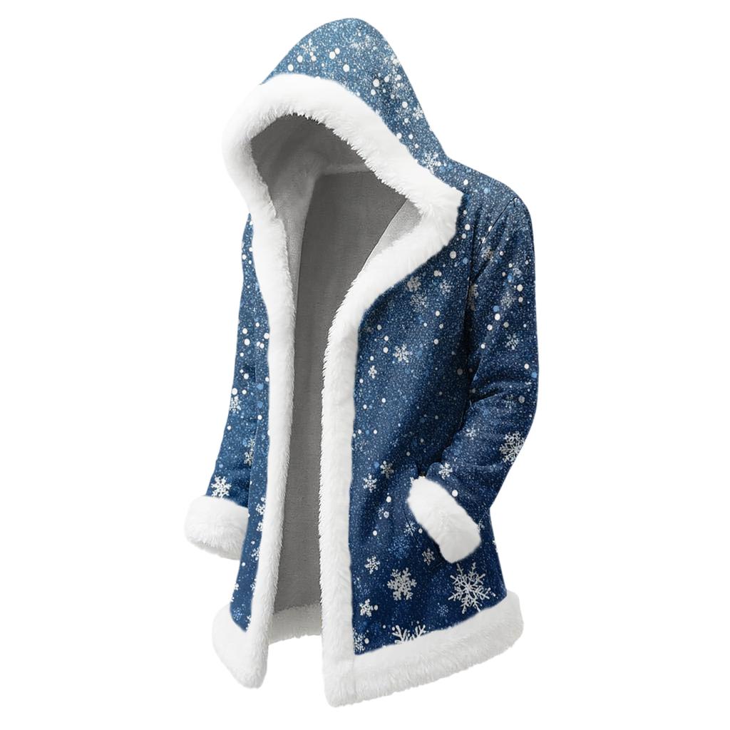 Men's Christmas Long Hooded Cardigan With Pockets Warm Jacket