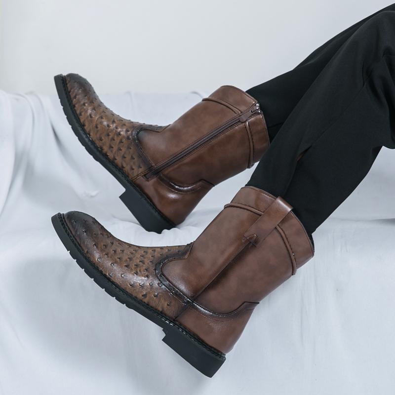 Fashion High top business men's leather shoes Classic design styles Leisure  Formal Party Or daily office Outdoor motorcycle boots -46