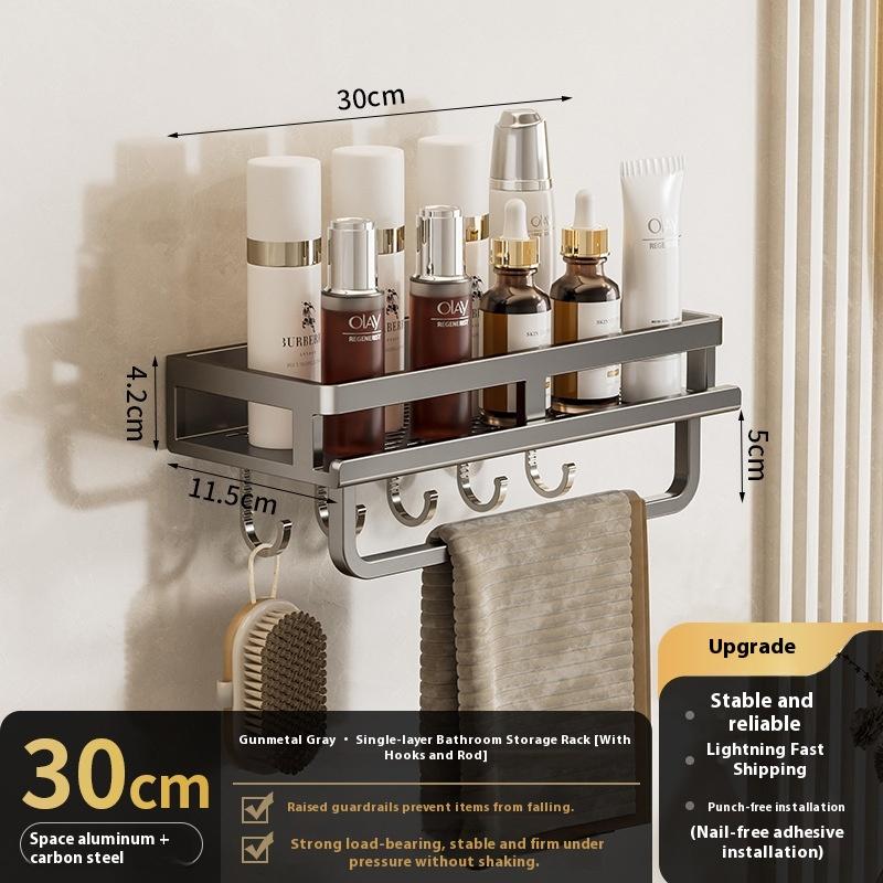 Bathroom Aluminum Wall Mounted Shower Rack Multifunctional Kitchen Storage Basket Toilet Accessories