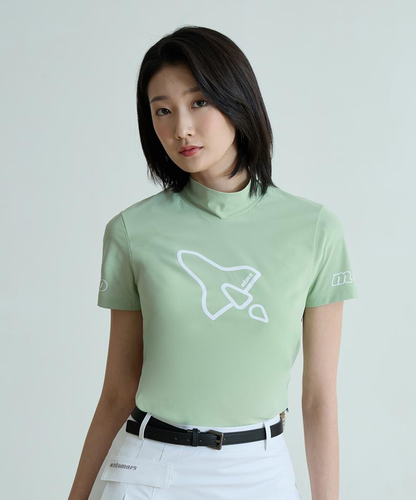 Antomas Spaceship Mock Neck Short Sleeve T-Shirt For Women - Jade