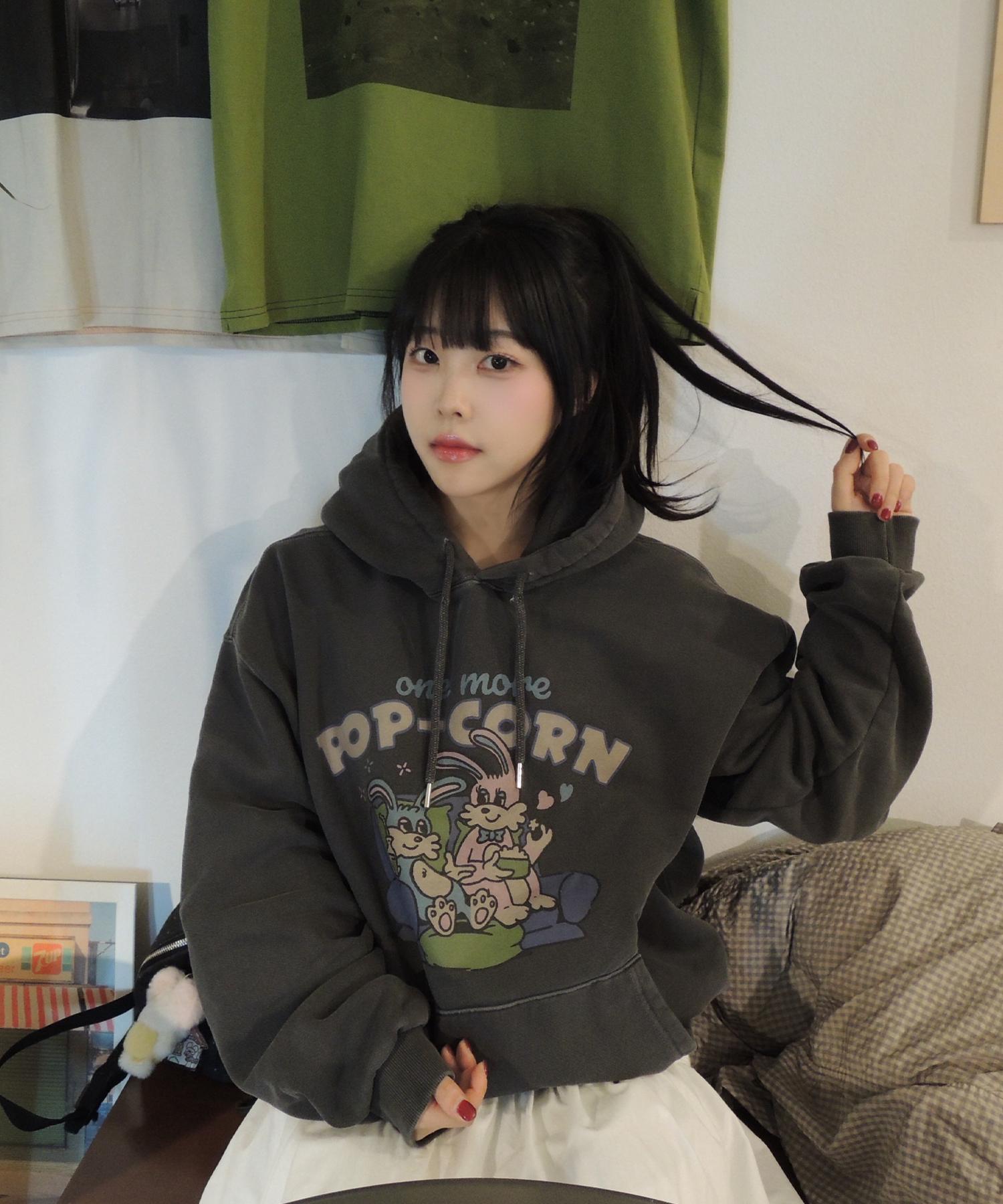 Compagno Bunny Popcorn Pigment Hoodie Smoke Black Black/M