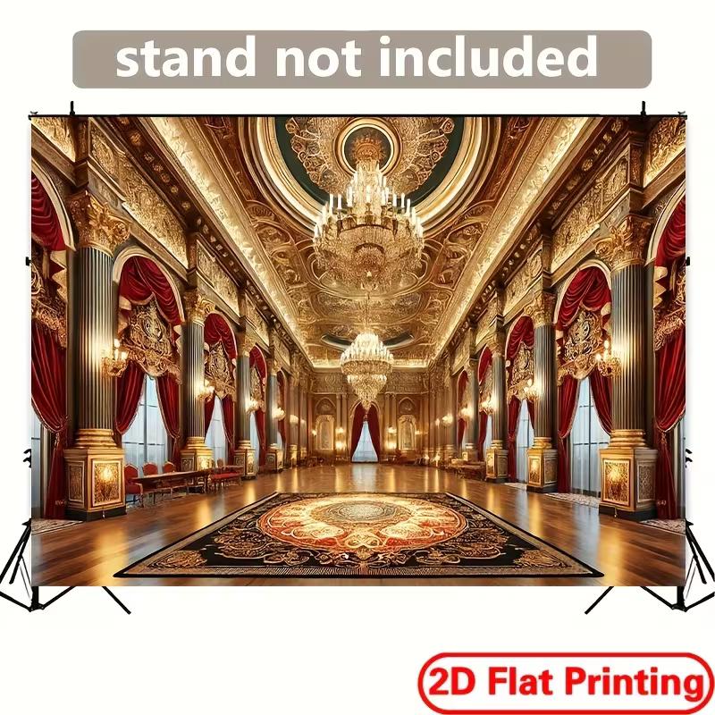 2D Luxuriöser Palast Ballsaal Kulisse Goldener Kronleuchter Fotografie Hintergrund für Party