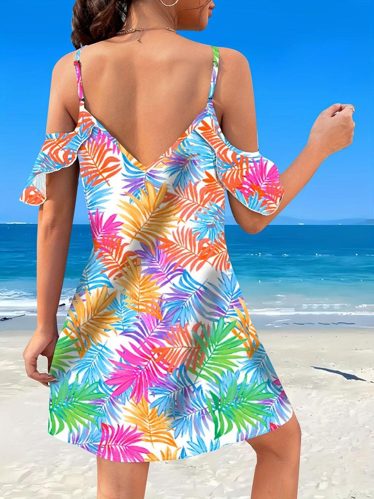 Summer 2026 Tropical Off-Shoulder Beach Dress for Europe and America