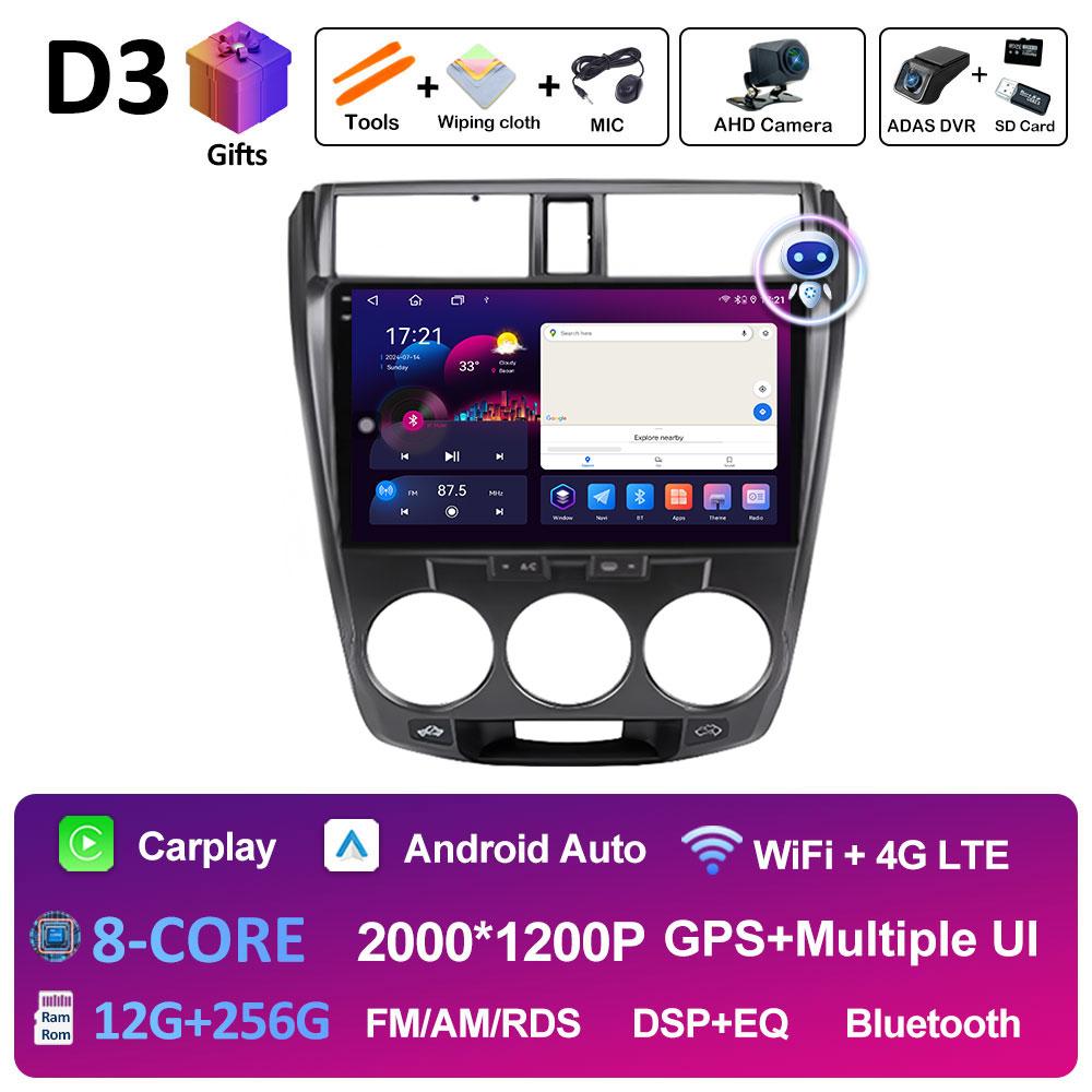 Android 14 Car Multimedia Video Radio Player For Honda City 2008 2009 2010 2011 - 2014 Wireless Carplay Autoradio Bluetooth WIFI